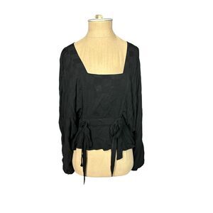 Parker Black Dressy Blouse Long Sleeves Cinched Waist NWT Size Small